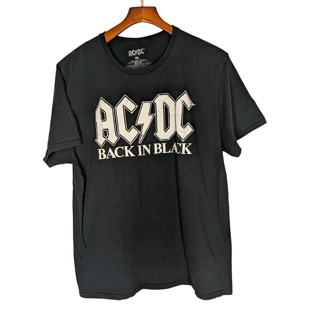 AC/DC Back In Black Album White Logo Men's T-Shirt Size XL Band Tee Grunge Y2K